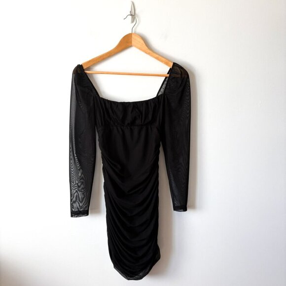 Aritzia Sunday Best Ruched Mesh Bodycon Mini Dress Black Size Small - Picture 2 of 6